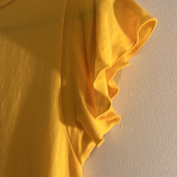 GAP gold yellow midi dress with ruffle sleeve and scoop neck - Picture 5 of 6